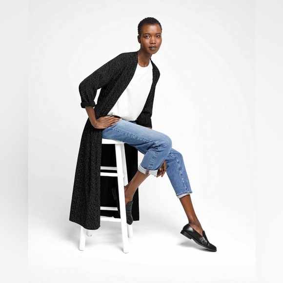 EILEEN FISHER Morse Code Black Belted Long Kimono Jacket Sz M - Picture 3 of 16